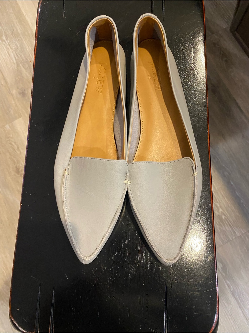 J. Crew Pointed Leather Flats in Light Gray